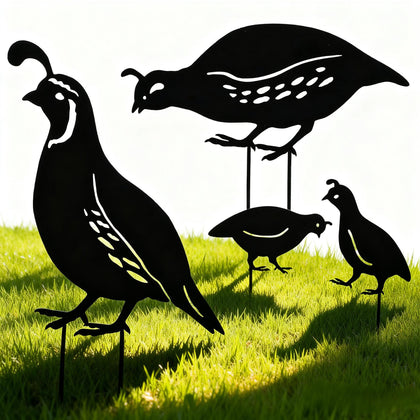 NUOBESTY quail family garden stakes in black silhouette for striking curb appeal