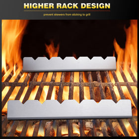 Nuogo 12-inch skewer rack demonstrates generous cooking space for multiple vegetables and meat.