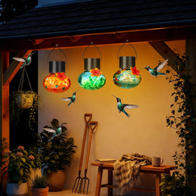 Nuogo handcrafted glass hummingbird feeder as a durable garden art piece