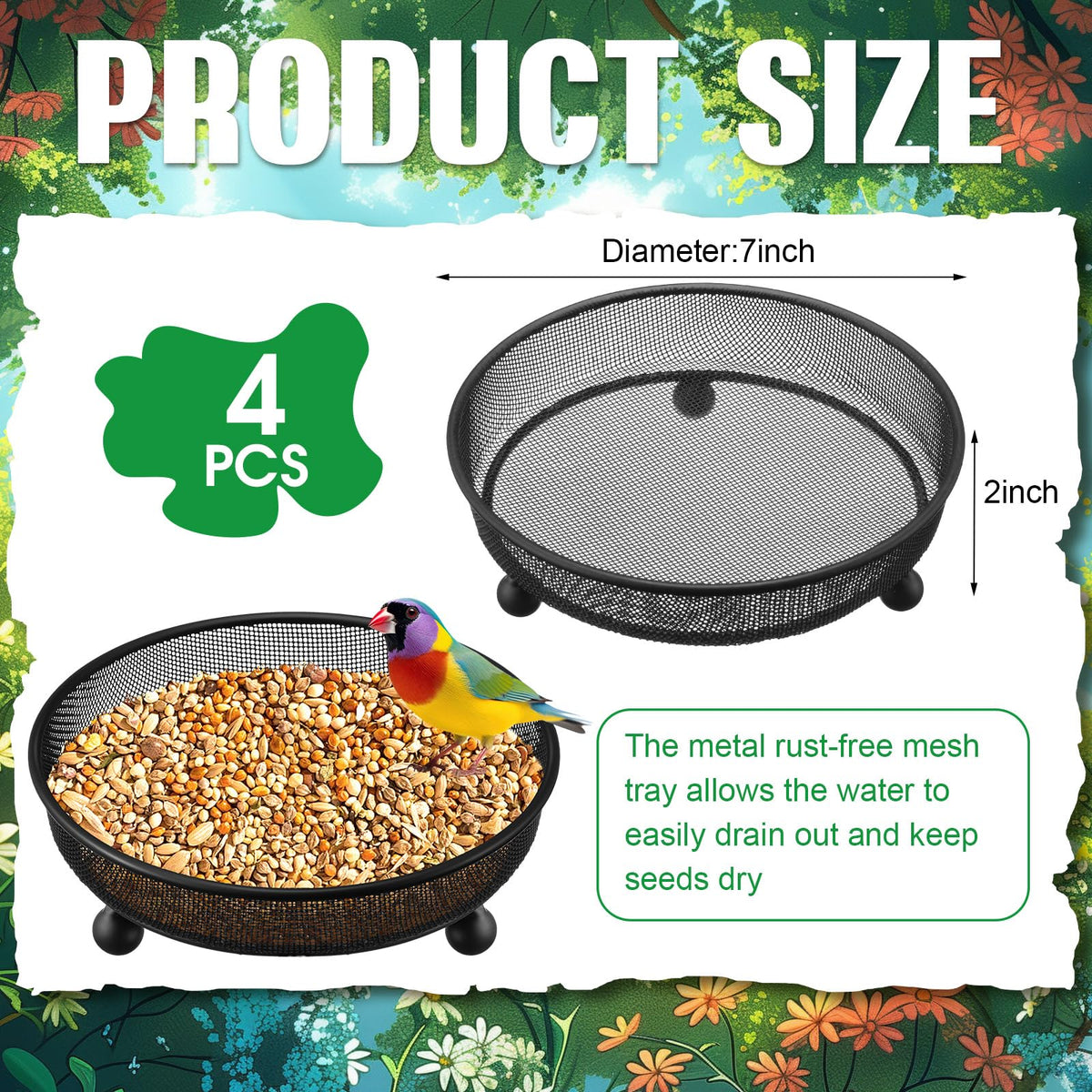 Nuogo outdoor bird feeder tray iron mesh provides sturdy, weather-ready feeding surface.