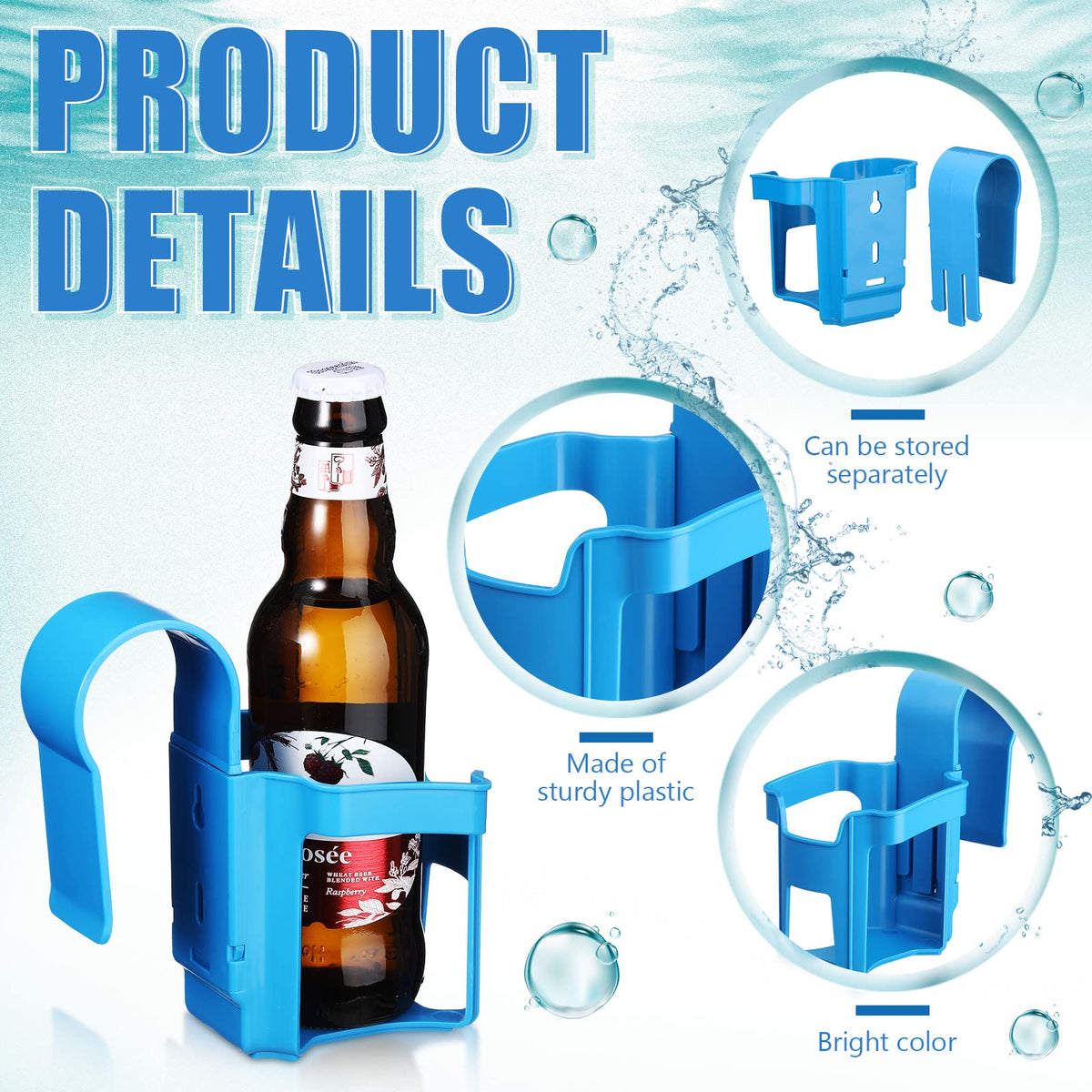Nuogo round top 2-inch blue cup holder on a pool rail