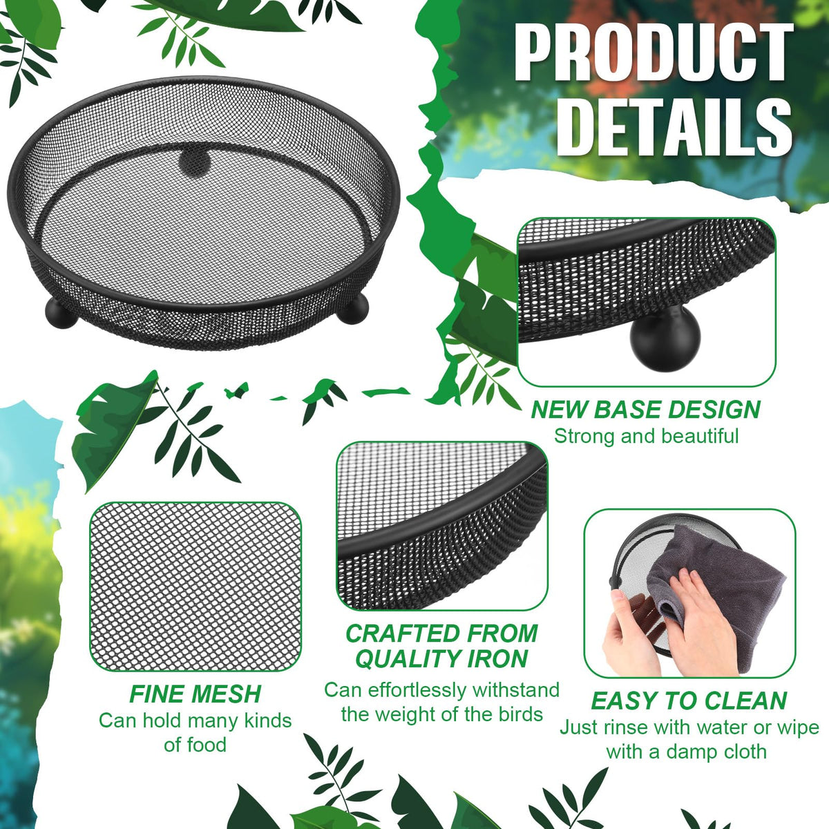 Nuogo rust-resistant seed tray for birds keeps seeds dry and accessible.