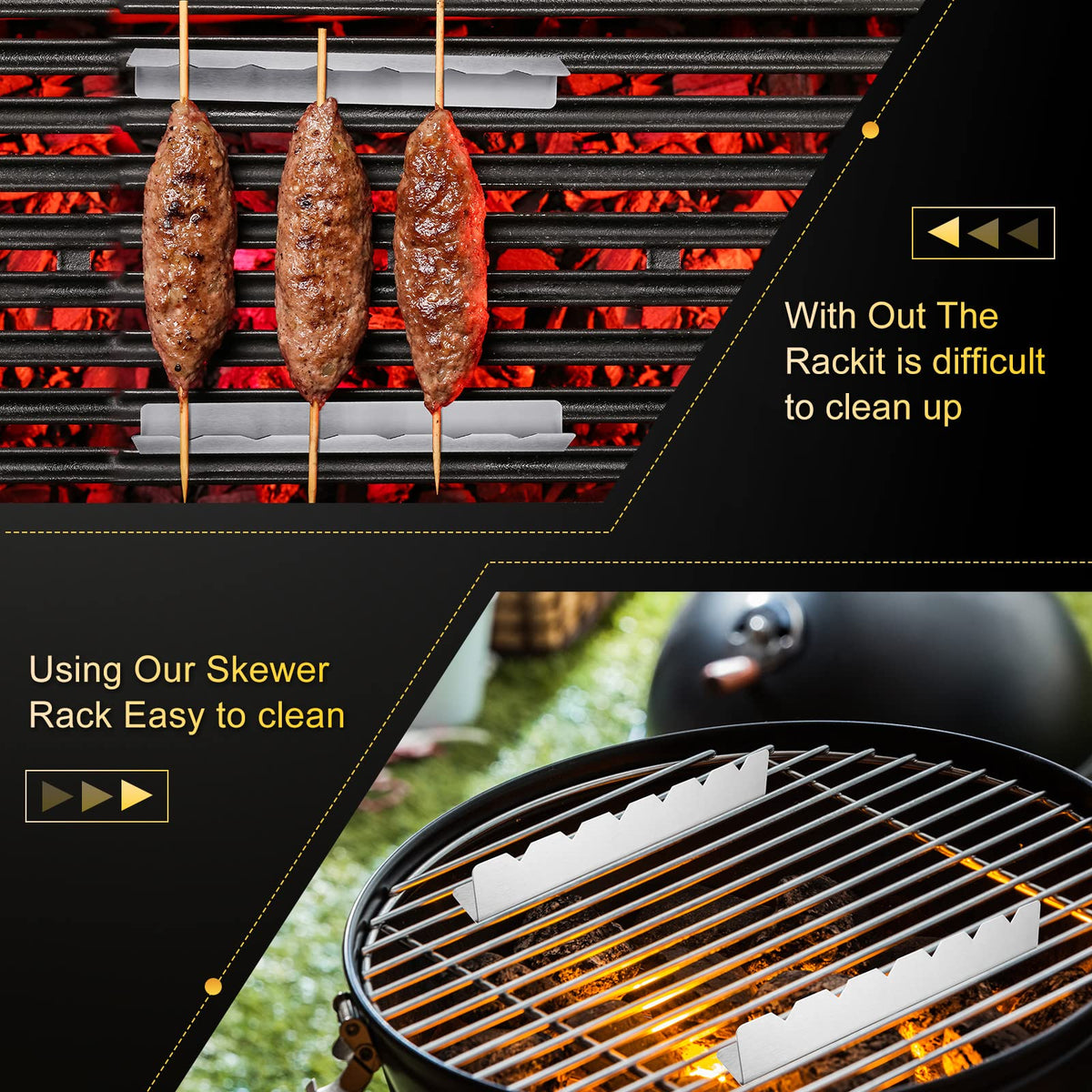 Nuogo slot-design kebab rack shows even grill distribution and easy kebab alignment.