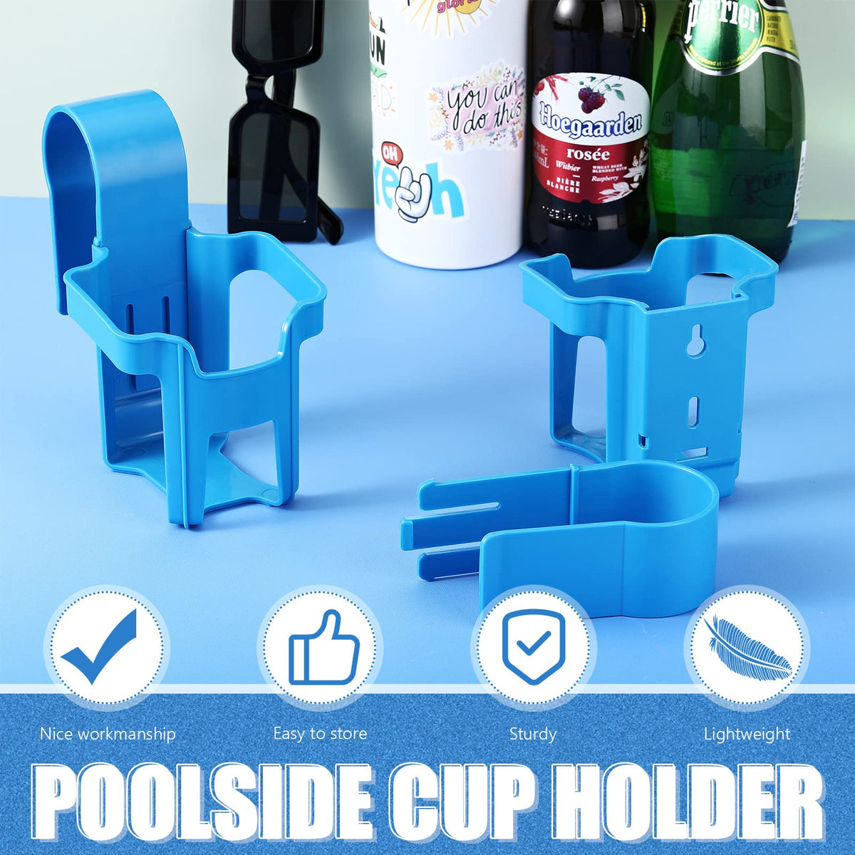 Nuogo sturdy blue plastic pool cup holder withstands bumps