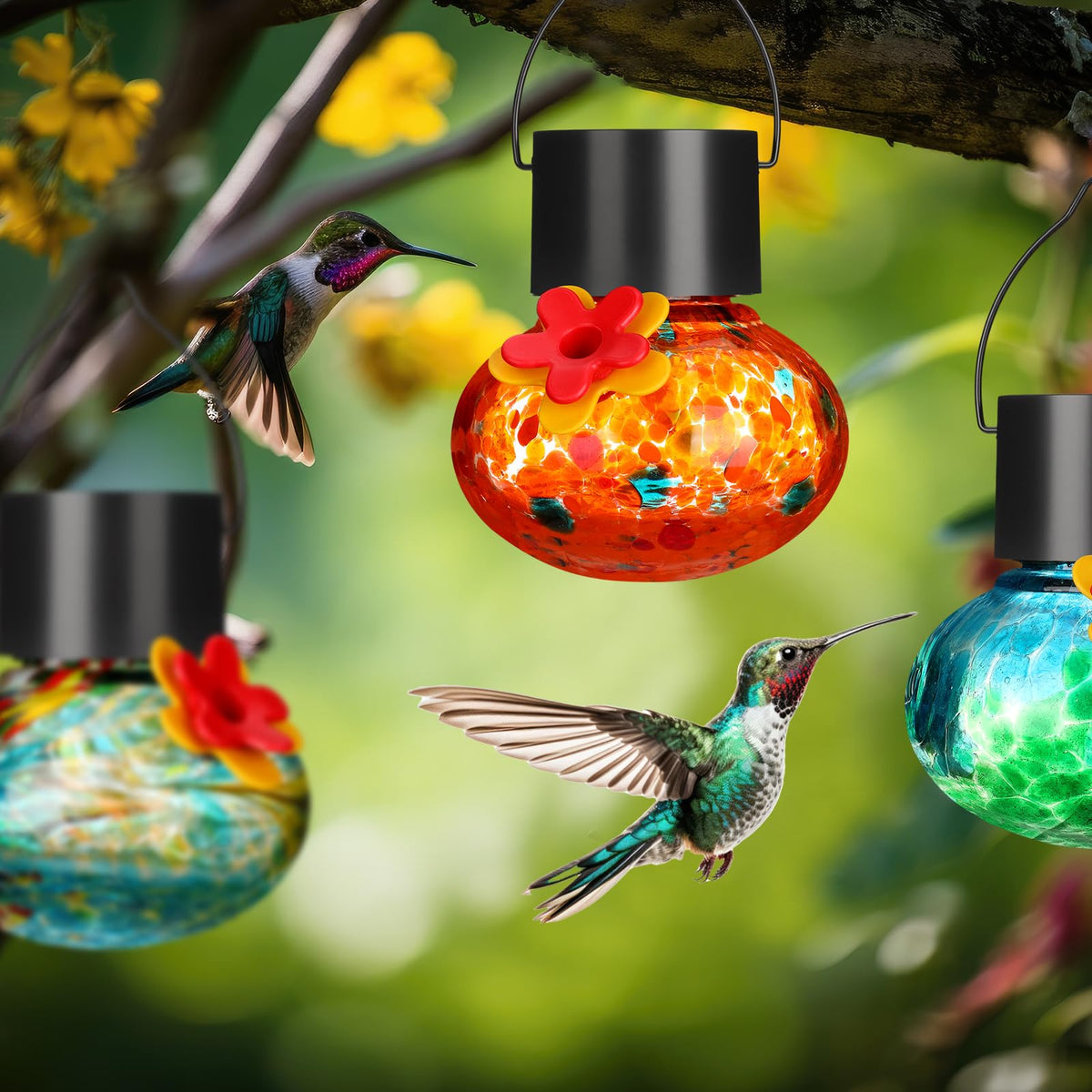 Nuogo weather-resistant blown glass feeder for outdoor use with lasting color