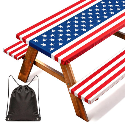 NUOLAN 6ft table cover with flag design protects surface and adds patriotic flair.