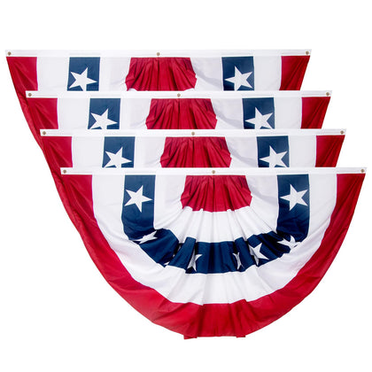 NUOLAN bunting on the porch with pleated fan flags adds vivid patriotism for outdoor celebrations.
