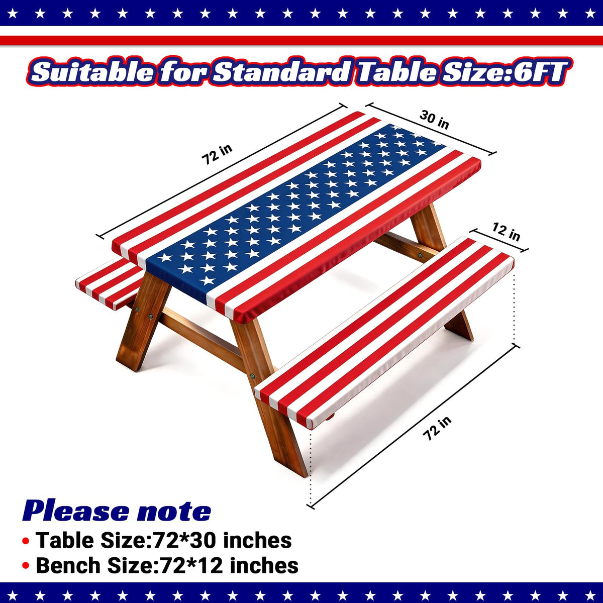 NUOLAN patriotic bench covers provide secure elastic fit for a neat seating area.