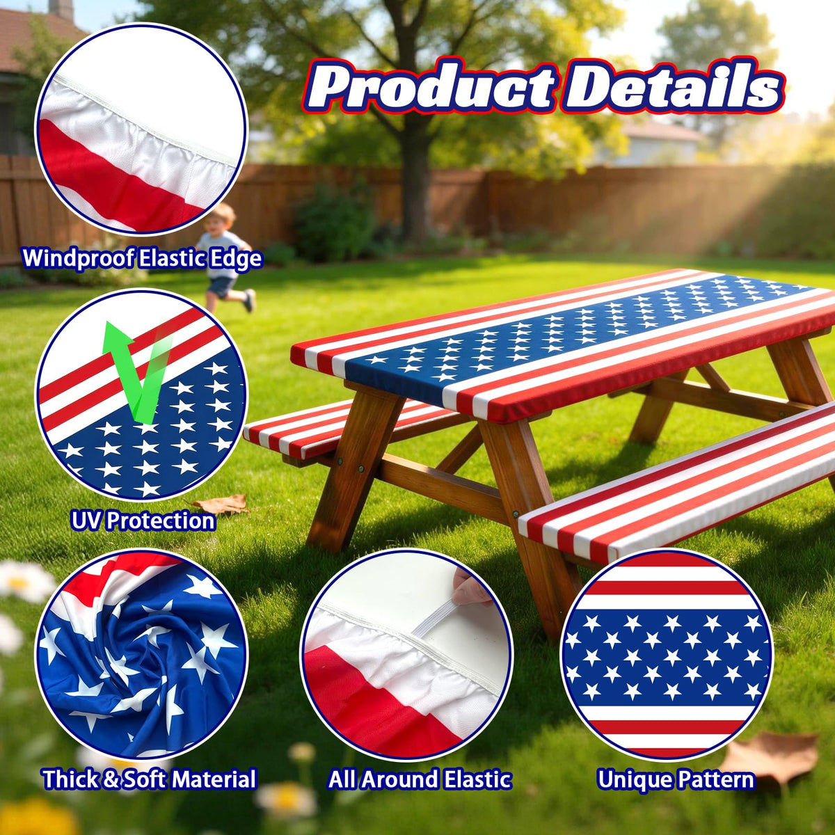 NUOLAN fade-resistant red, white, and blue pattern stays bright over time.