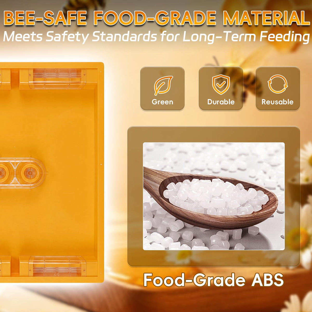 NUOMIC food-grade ABS and acrylic materials ensure durable, bee-safe construction.