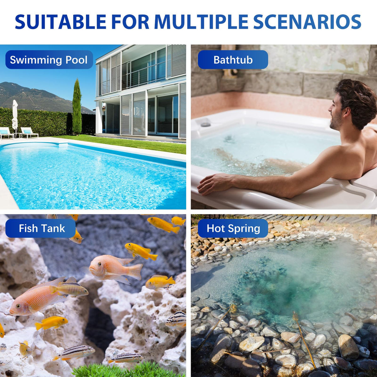 Nuovoware multi-scenario use for pools, spas, and hot tubs provides versatile readings.