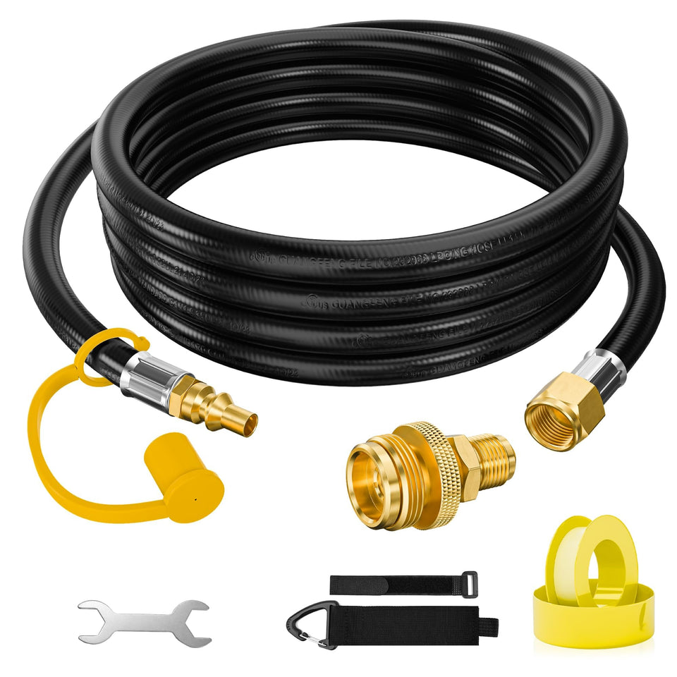 NUPICK 12FT quick-connect hose ready for easy RV grill setup.