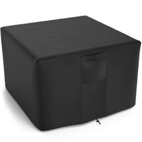 NUPICK 36-inch square fire pit cover shielding a propane pit from rain and dust