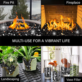NUPICK decorative fire glass in black enhancing ambient lighting