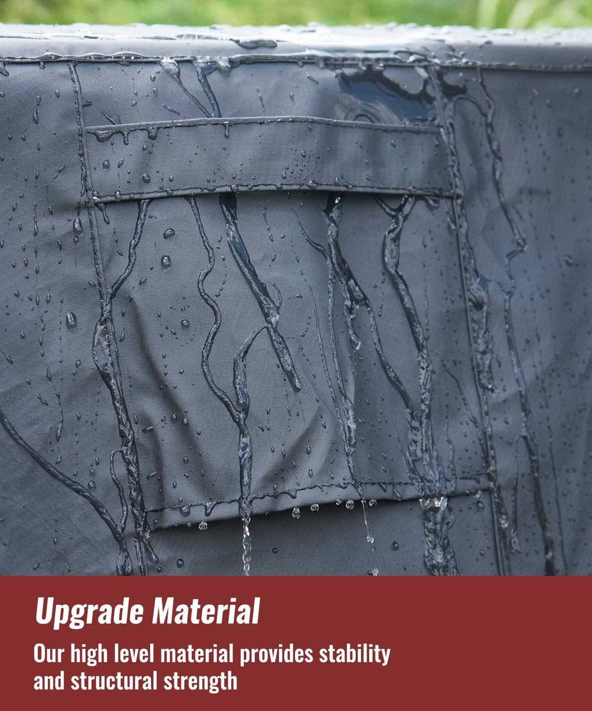 NUPICK elastic bottom hem securing the cover during windy evenings