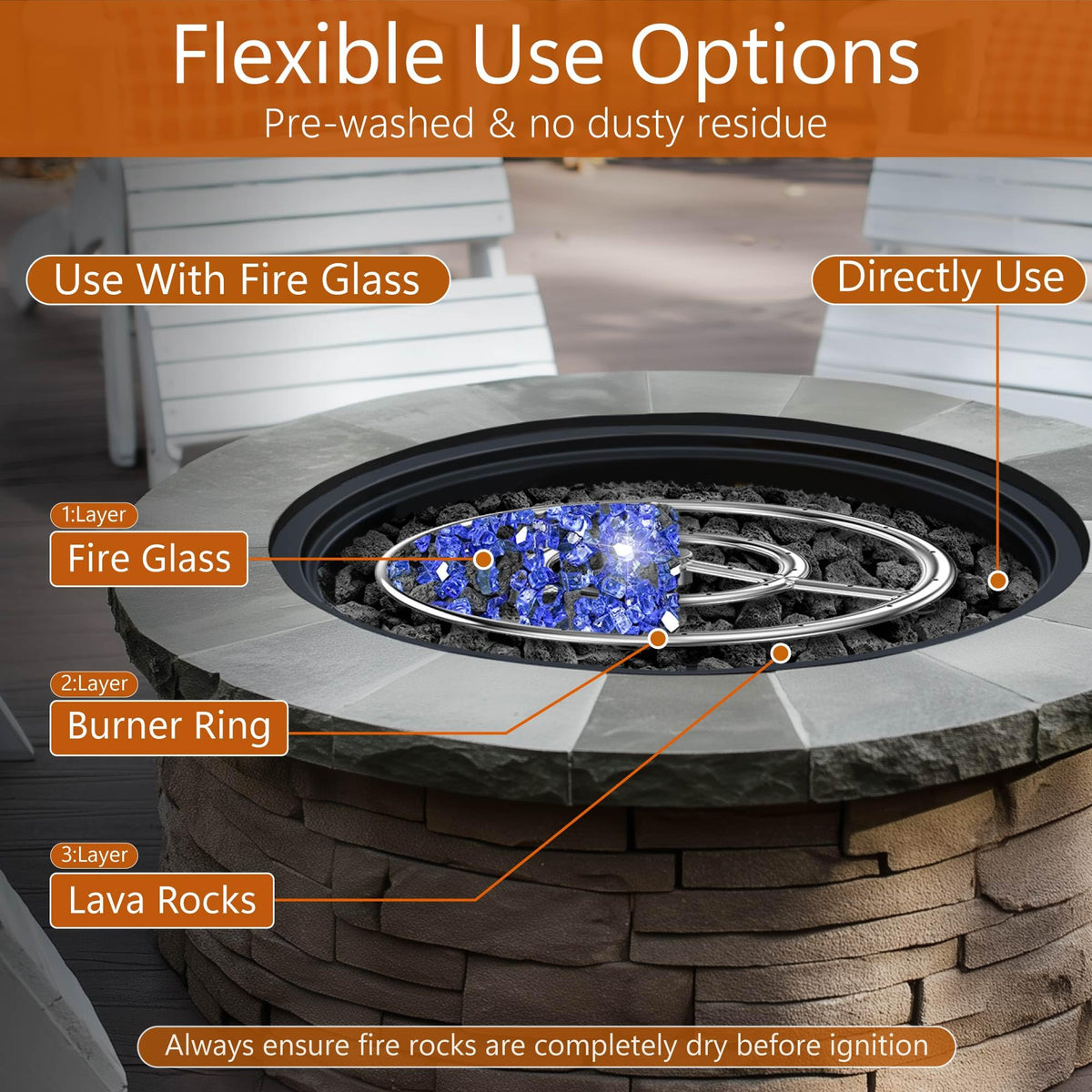 NUPICK lava rock outdoor fire bowl enhances ambiance and tidy appearance.
