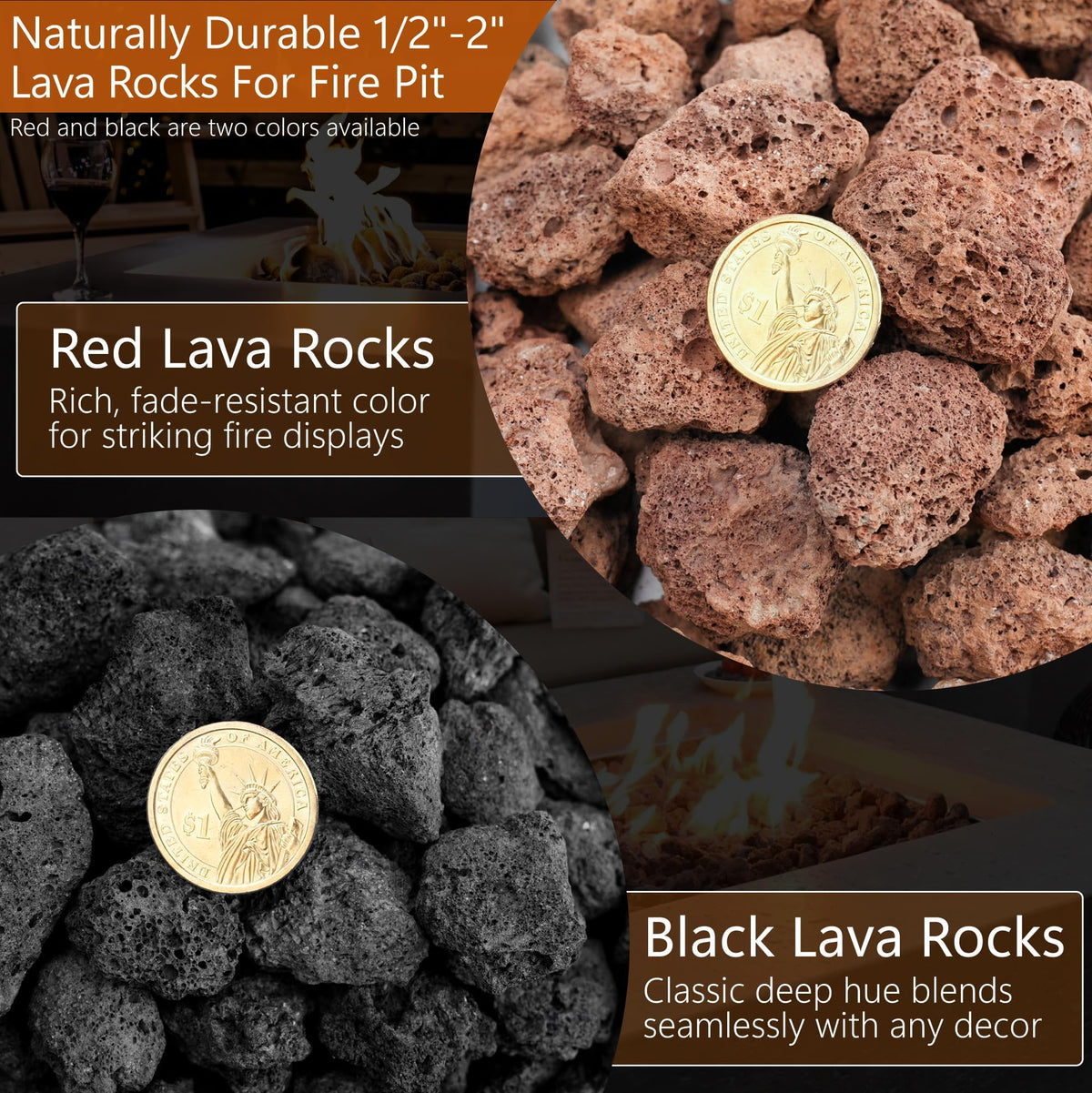 NUPICK lava rocks resist heat and maintain flame aesthetics
