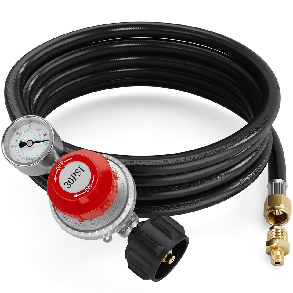 NUPICK propane regulator with 12ft hose for precise flame control during outdoor cooking