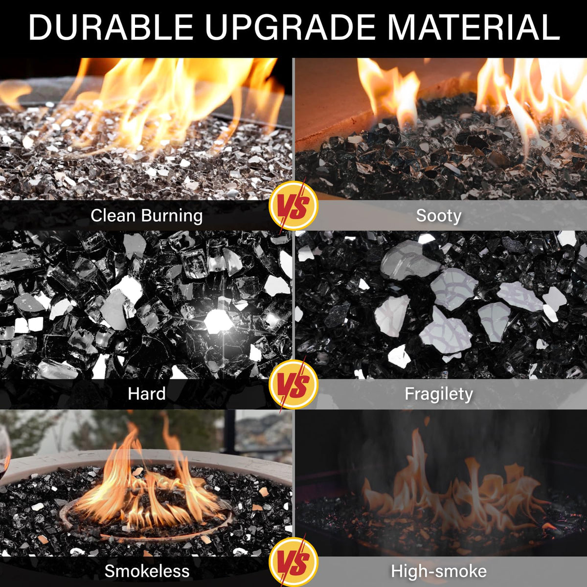 NUPICK tempered black fire glass with half-inch thickness for durability