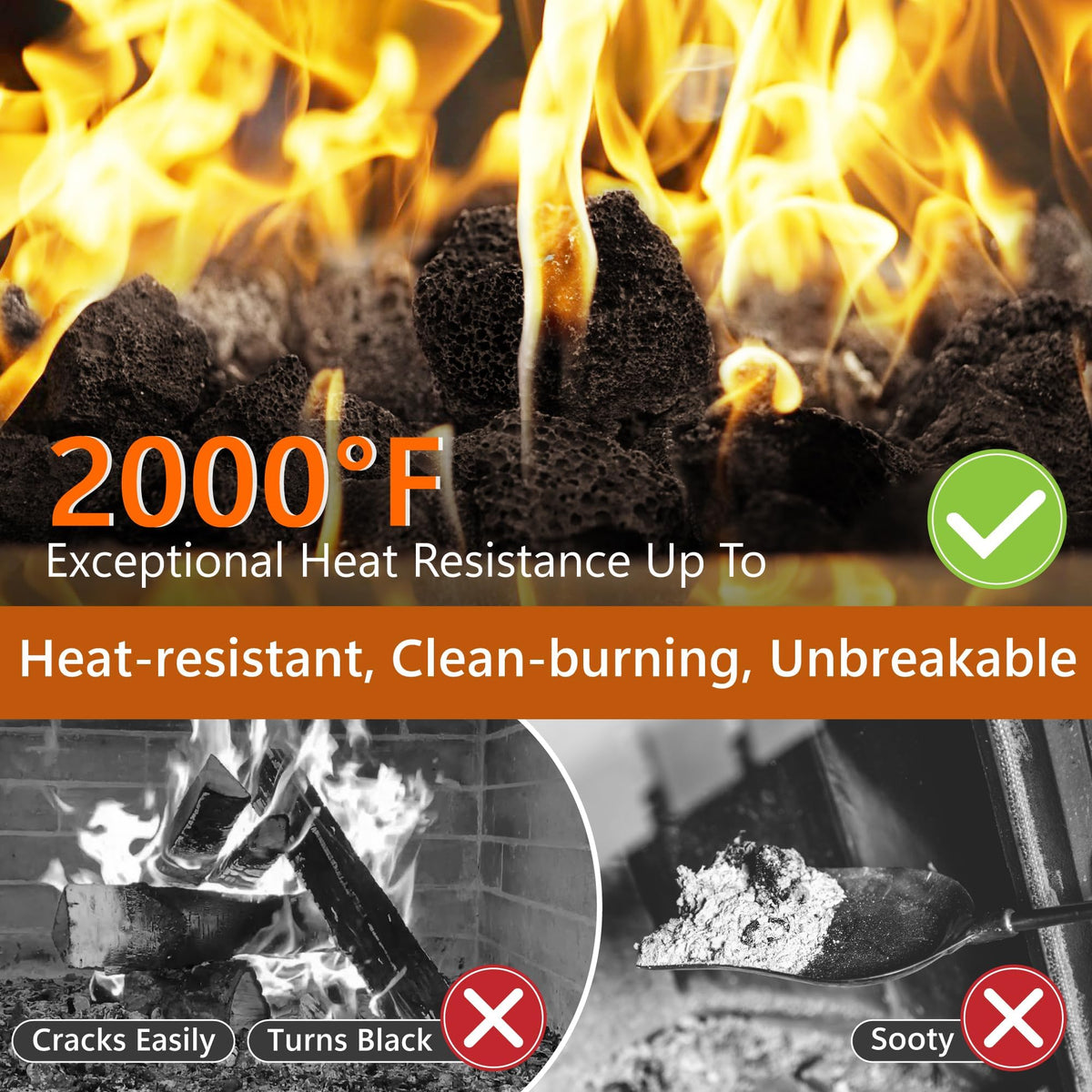 NUPICK volcanic lava rocks for gas fireplaces deliver clean, durable flame coverage