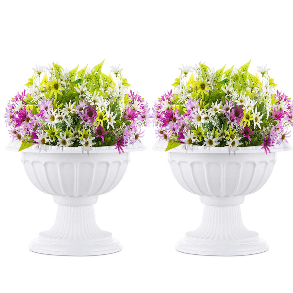 NUPTIO classic urn planter in white for front porch display, ideal for entryway greenery.