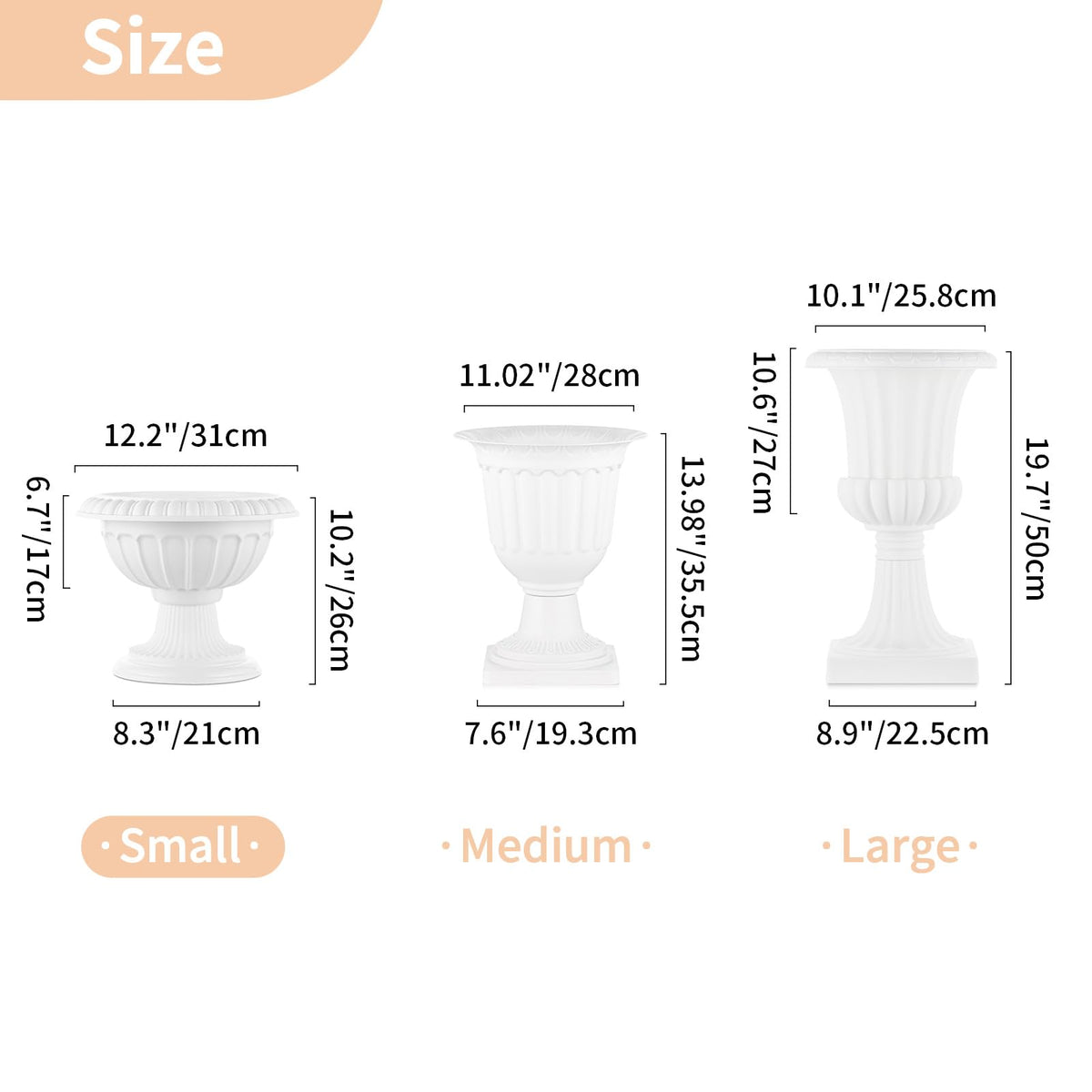 NUPTIO white pedestal urn enhances garden or balcony decor.