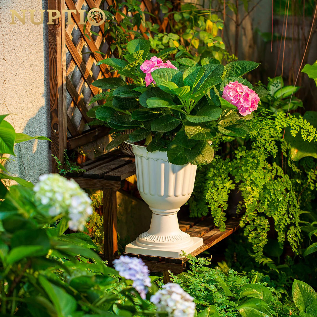 NUPTIO urn planter depth 9 inches framed with greenery