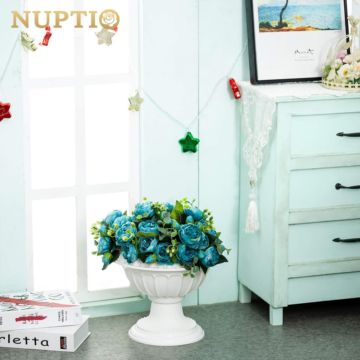 NUPTIO white urn planters pair well with artificial or real plants.