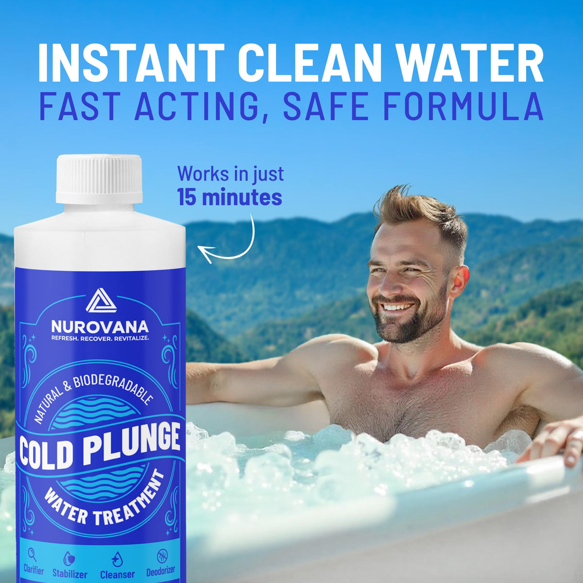 Nurovana cold plunge water stabilizer: balances chemistry for steady temperature and water clarity