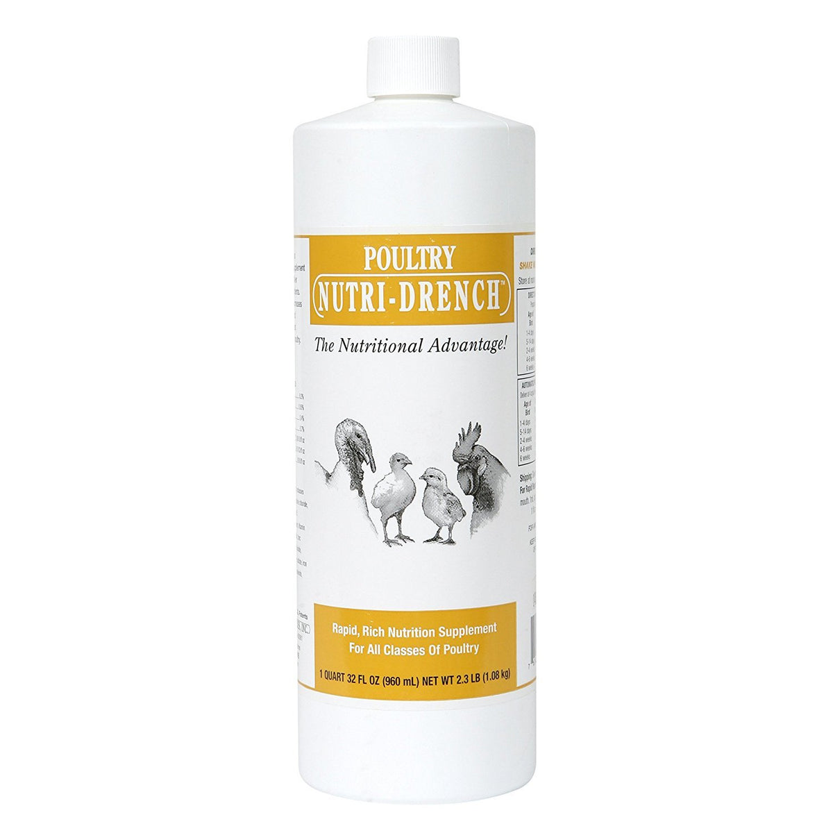 Nutri-Drench Poultry QT bottle; supports easy dosing and flock nutrition.
