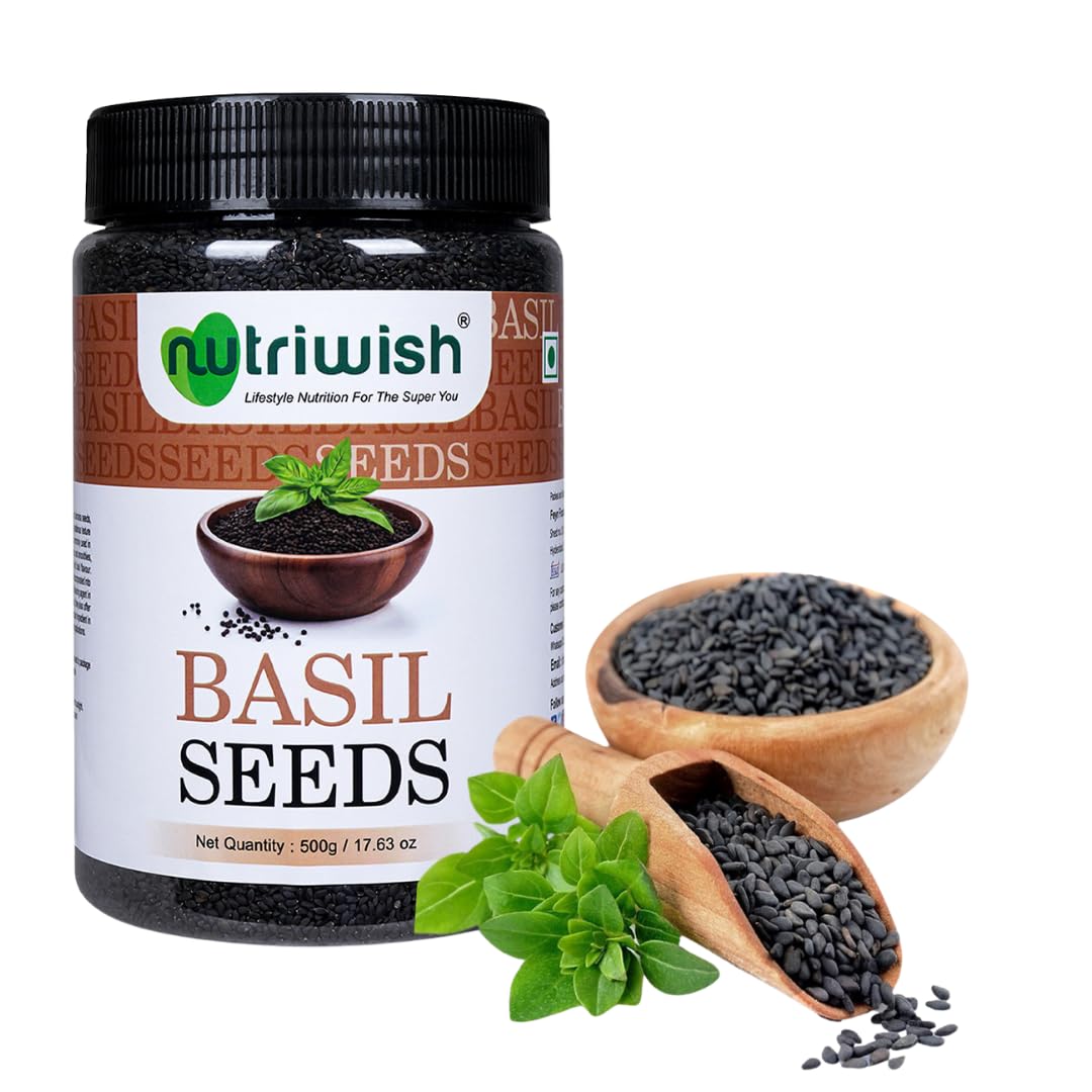 Nutriwish Basil Seeds pack-front, gluten-free nutrition for bowls and smoothies.
