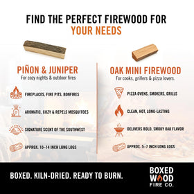 Easy-light Nuvo Iron Pinon-Juniper firewood for quick, convenient fires.