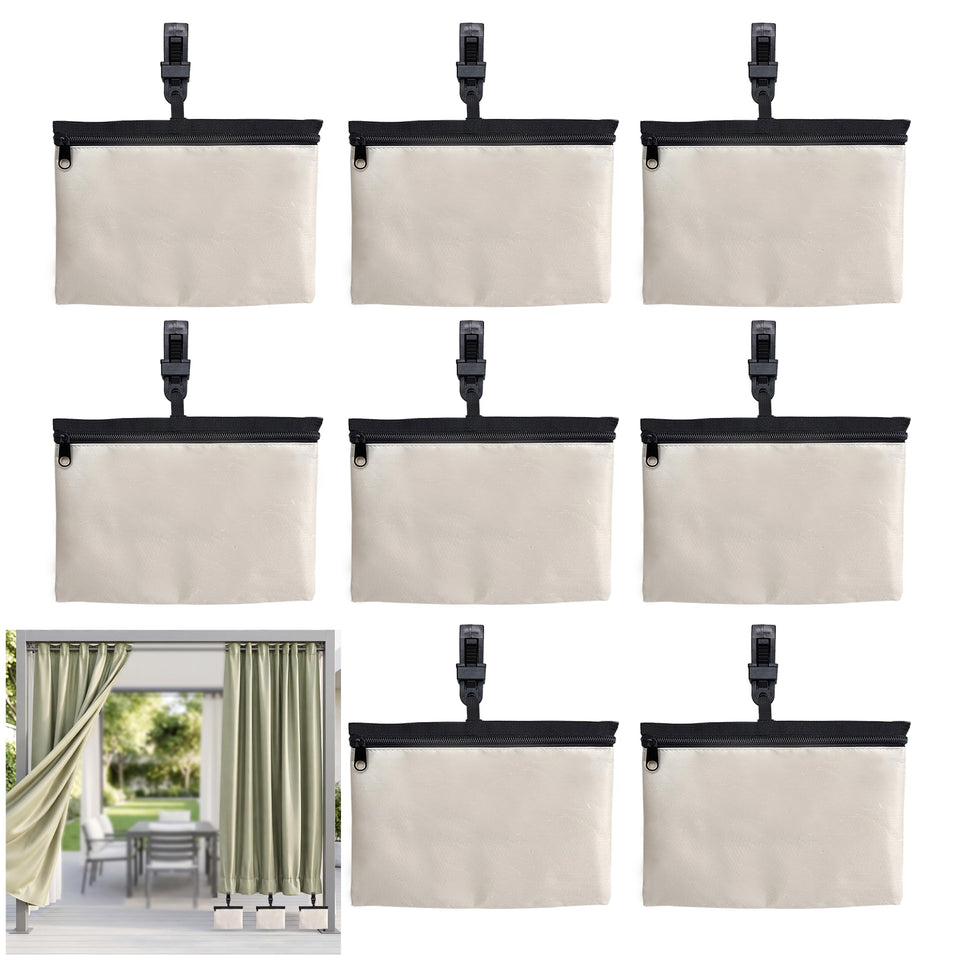 Nuyoach outdoor curtain weight with integrated clip secures drapes during windy days.