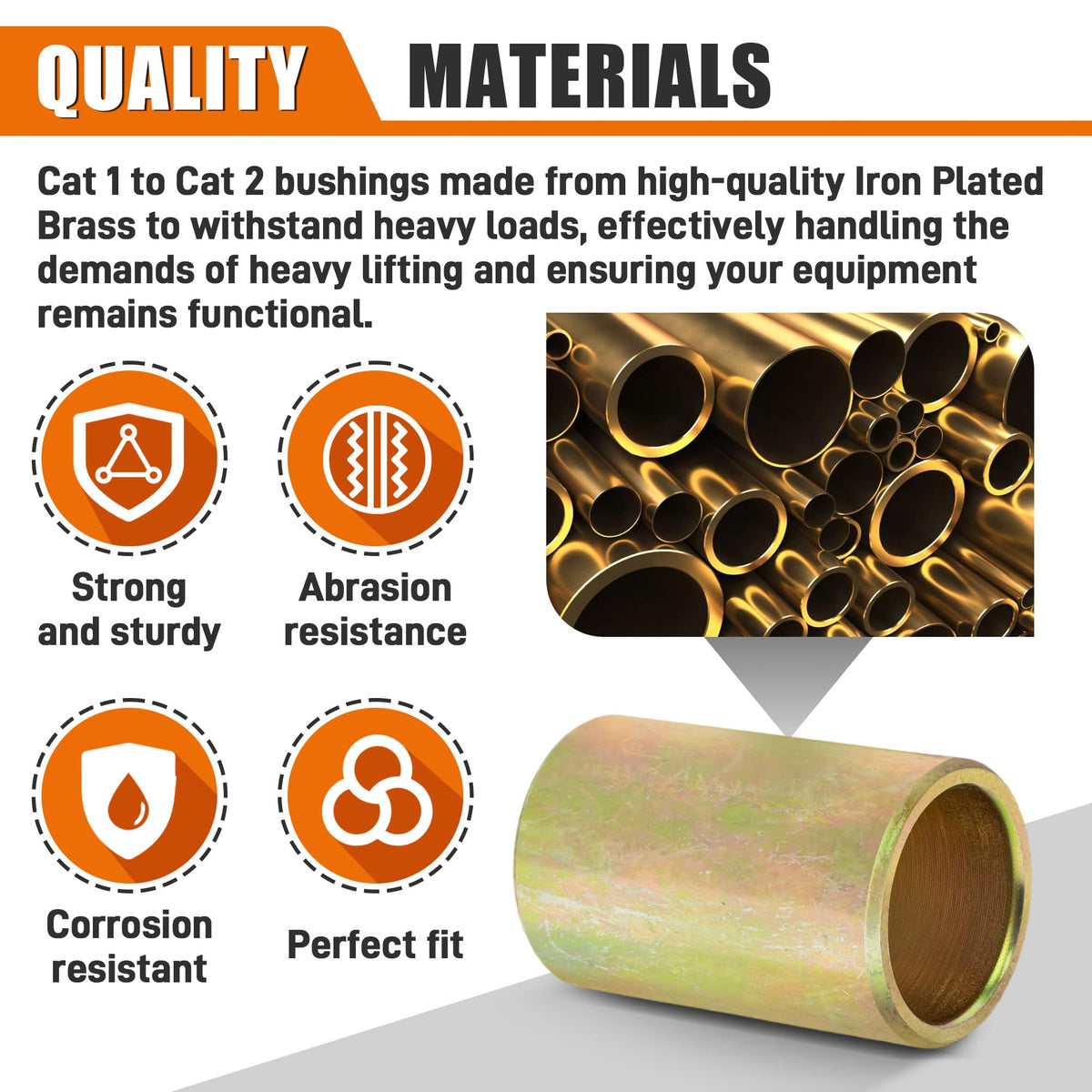 Bushing compatibility with Cat I to Cat II quick hitch for versatile equipment pairing