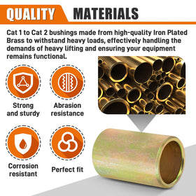 Bushing compatibility with Cat I to Cat II quick hitch for versatile equipment pairing