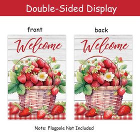 NW double-sided strawberry welcome flag shows readable text from both sides