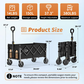 NWH 34 inch wagon front view with long load capacity for groceries and gear