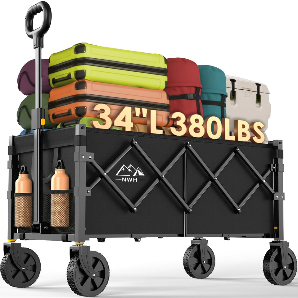 NWH 34 inch wagon side view showing rugged frame for heavy outdoor transport