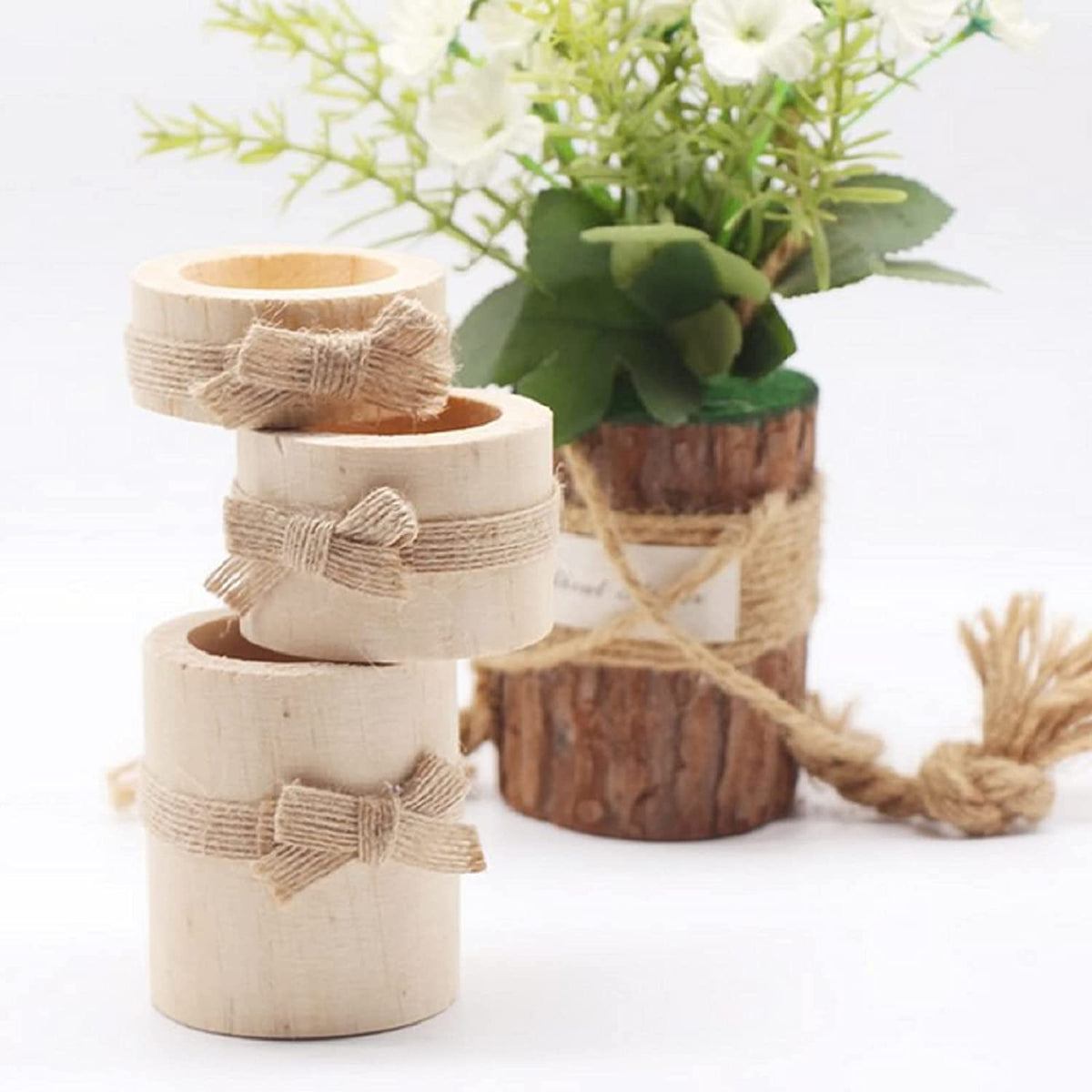 Nwsrayu pine wood base doubles as candle or succulent display