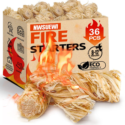Nwsuewi 36-pack fire starters cover: compact, weatherproof packaging for quick outdoor fires.