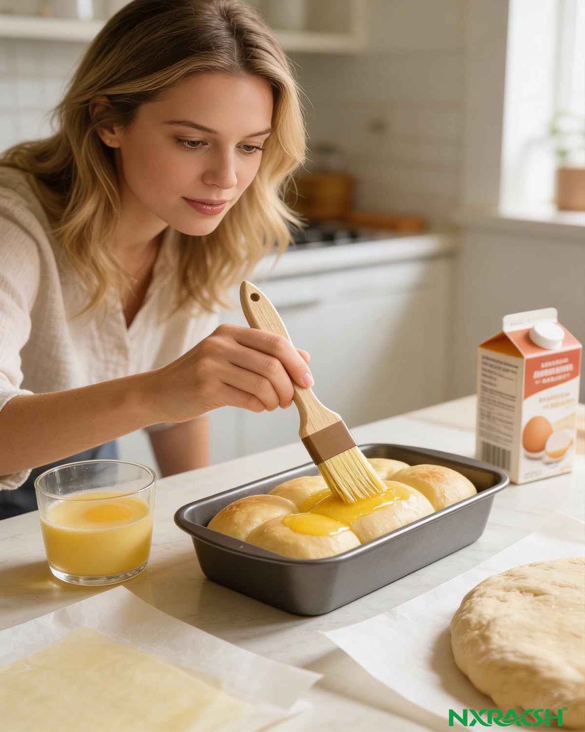 NXRACSH Pastry Basting Brush egg wash application without streaks.