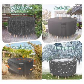 NYFITY round patio cover fits 62-inch tables and four chairs for everyday protection.