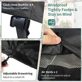 NYFITY windproof buckles and drawstrings secure the cover in windy conditions.