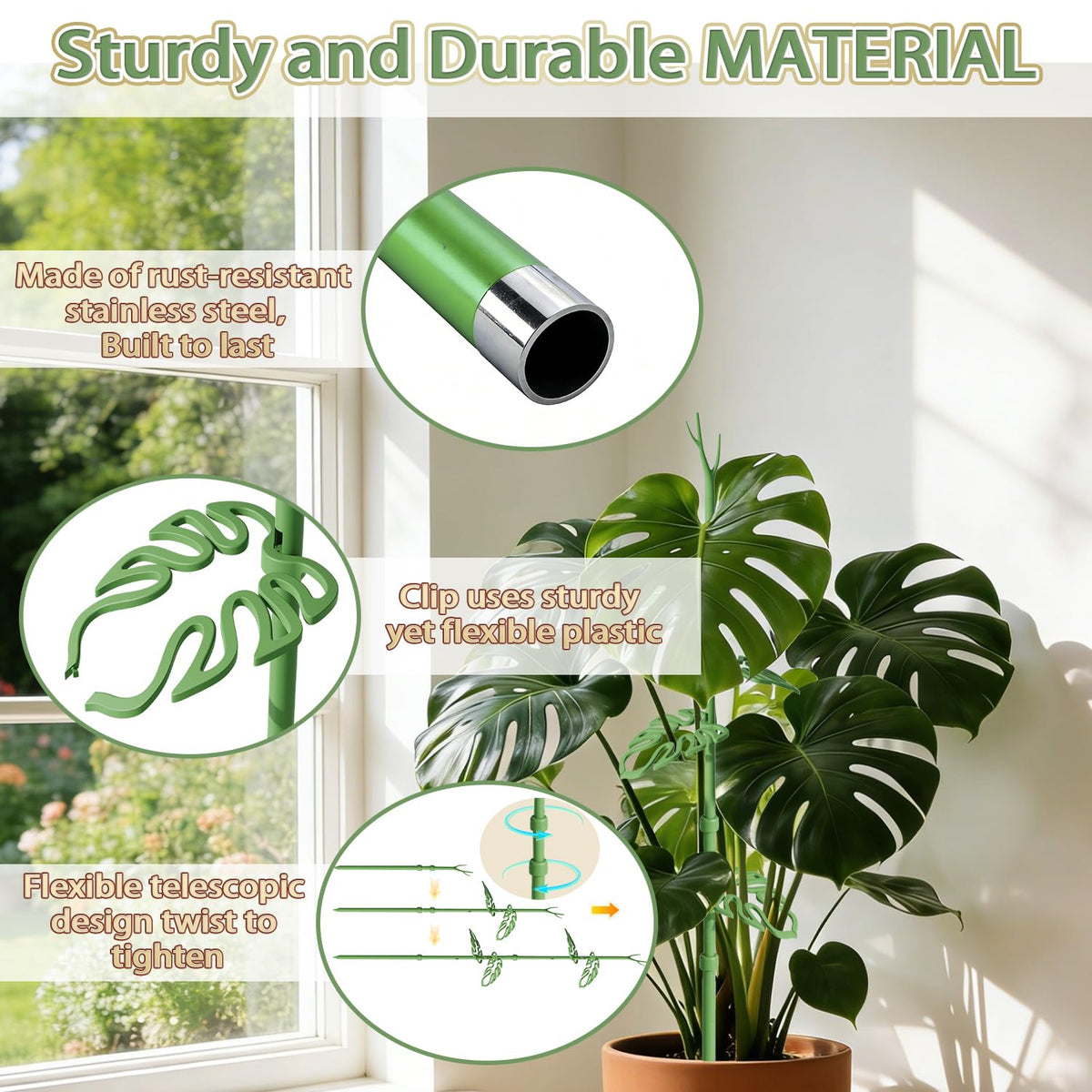Nyobely detachable leaf clips attach to the stake for a natural look on monstera.