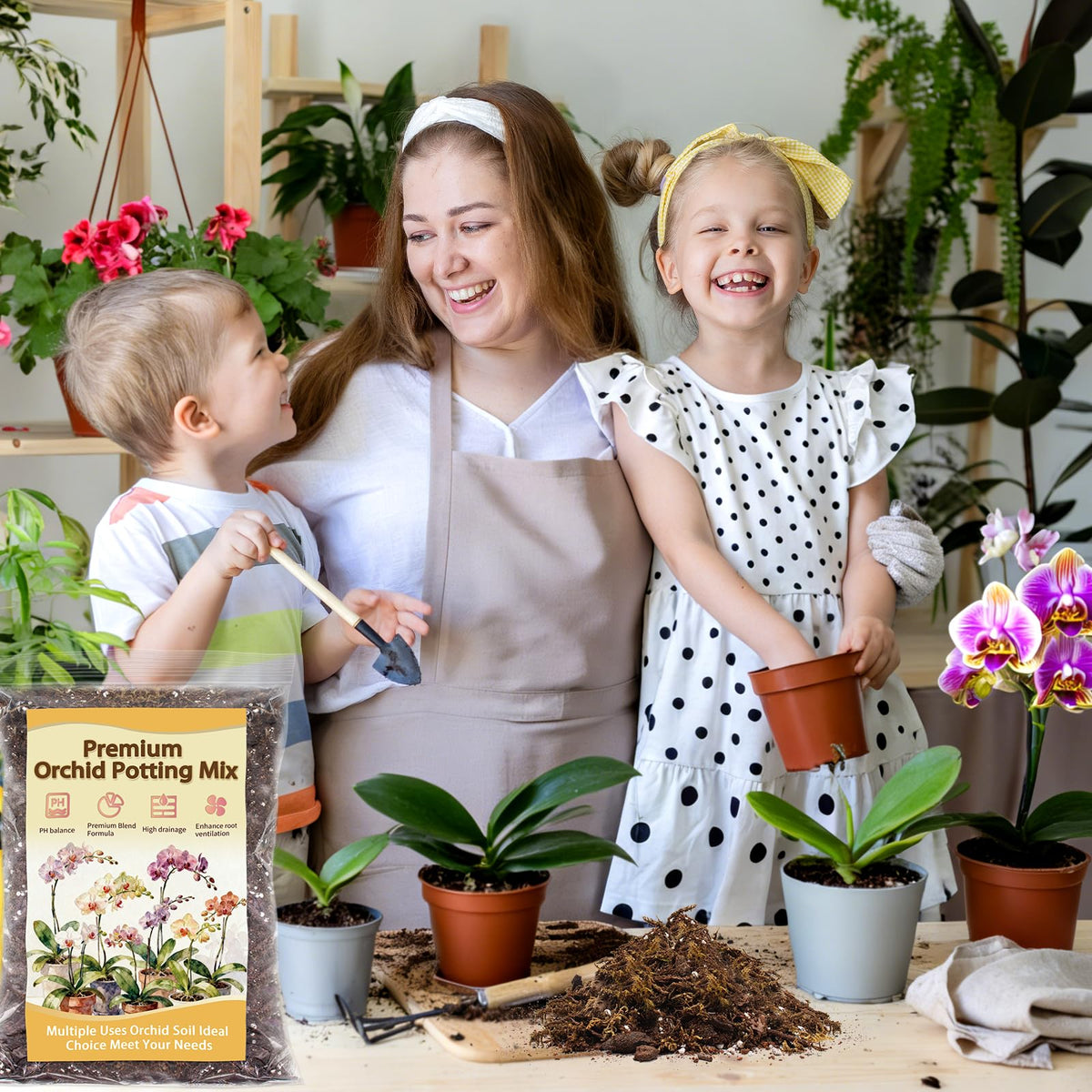 Nyobely Orchid Potting Mix suits epiphytic orchids and succulents.