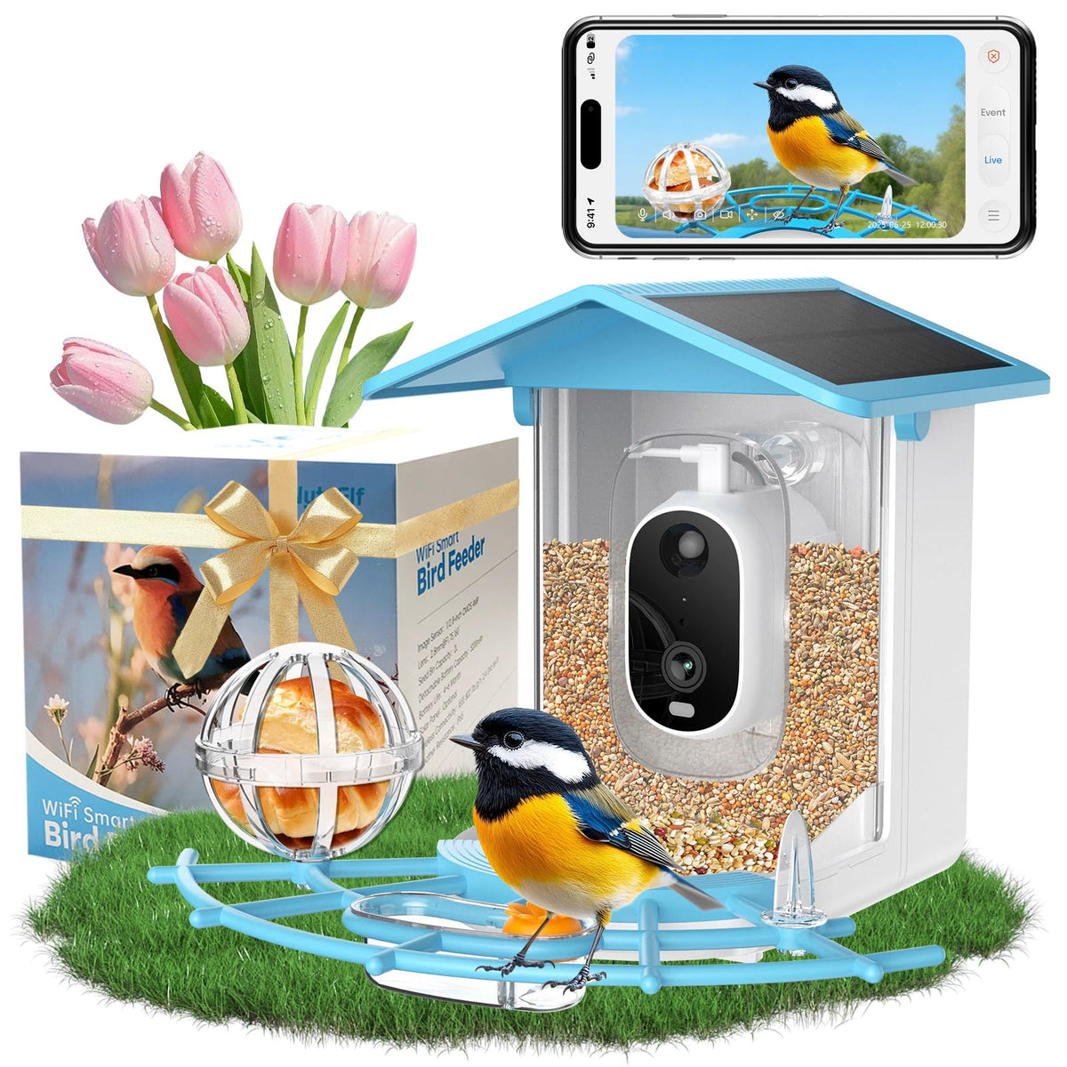 NyteElf Bird Feeder camera front view for easy backyard monitoring