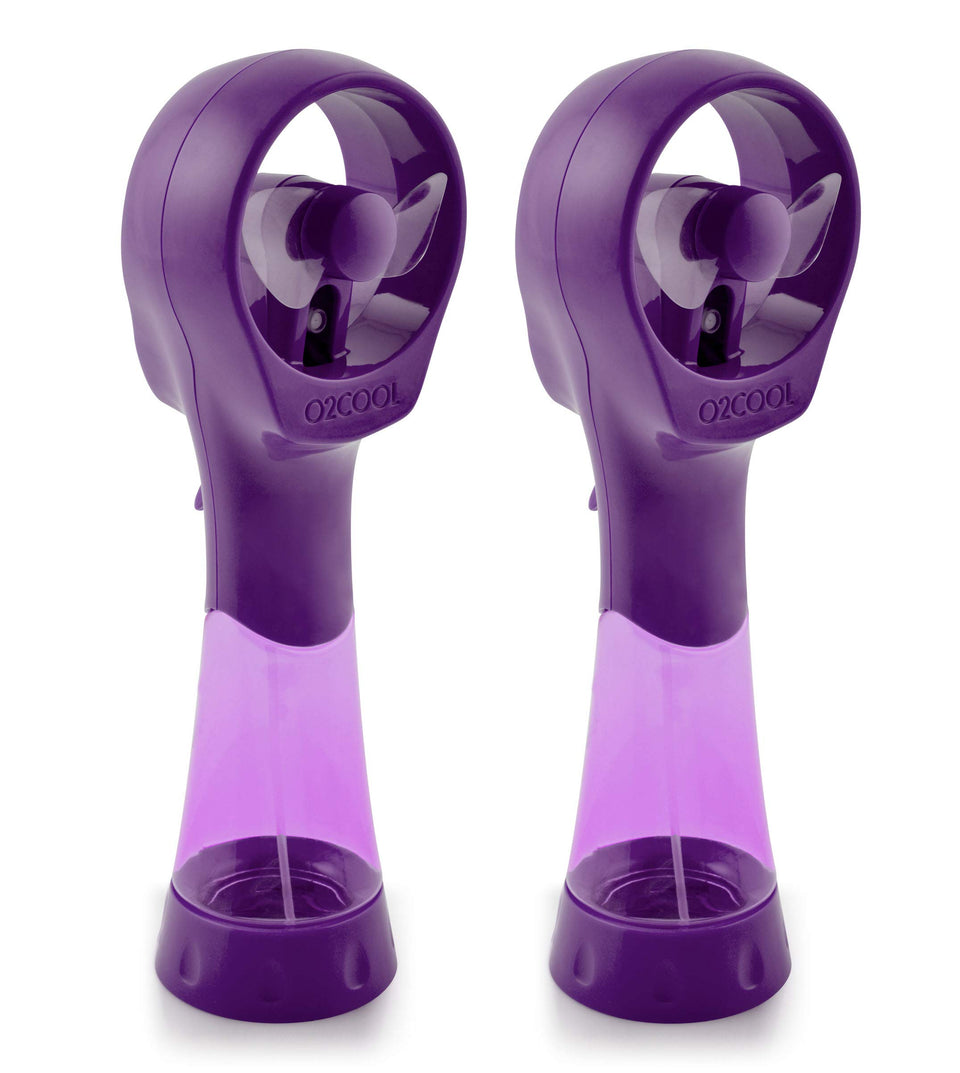 O2COOL Elite handheld water misting fan in purple for on-the-go cooling.
