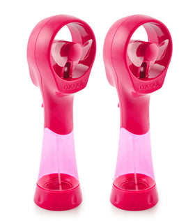 O2COOL Elite handheld misting fan Raspberry front view delivers cooling mist
