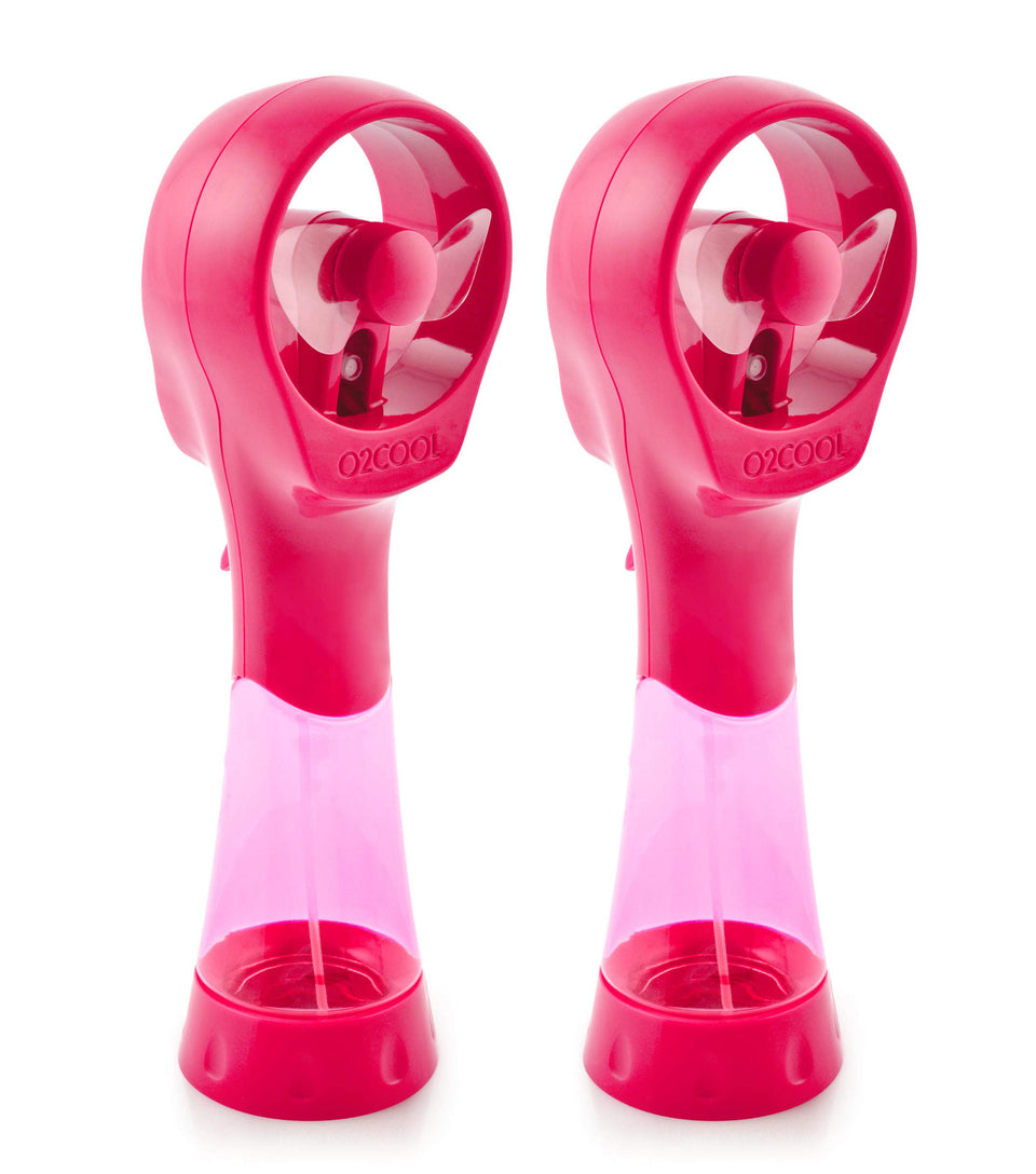 O2COOL Elite handheld misting fan Raspberry front view delivers cooling mist