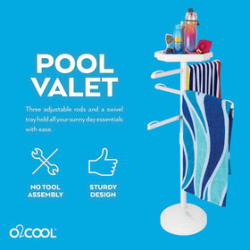 O2COOL Pool and Spa Valet towel clips secure towels at the ends.